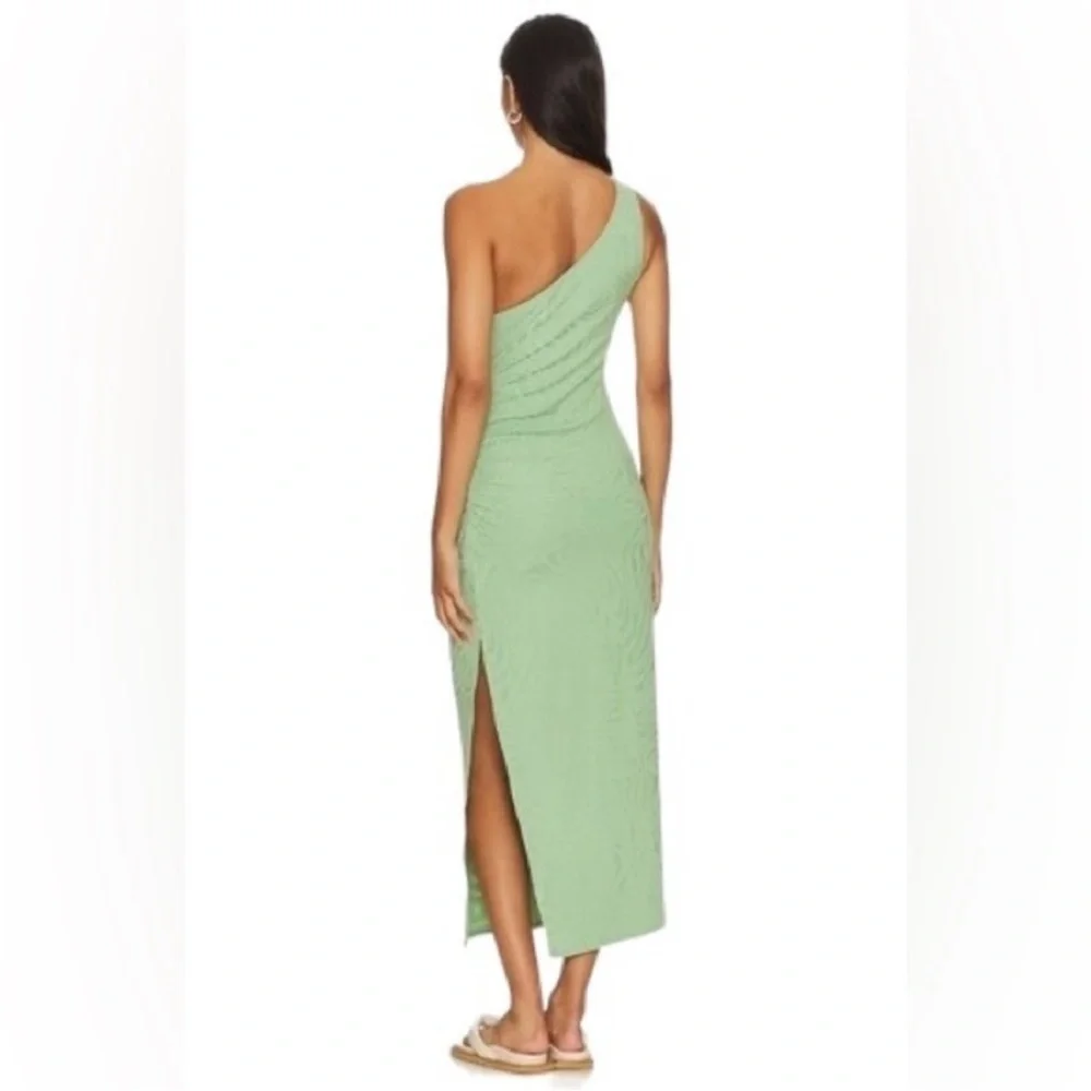 Seafolly One Shoulder Second Wave Midi Dress in Palm Green Textured Vacation M - Picture 3 of 16